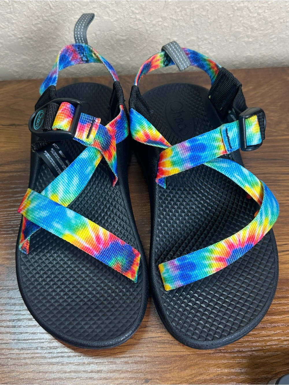 Chaco Kids' Z/1 EcoTread Sandals Vibrant Rainbow Tie-Dye Hiking Red Blue Size 3 - Picture 10 of 11